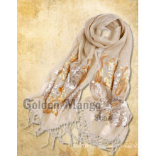 Fashion Linen Scarf with Sequin Embroidery